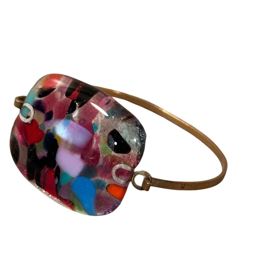 Millefiori Colorful Abstract Fuse Glass Hinge Bangle CuffBracelet Square Vintage - Picture 8 of 15